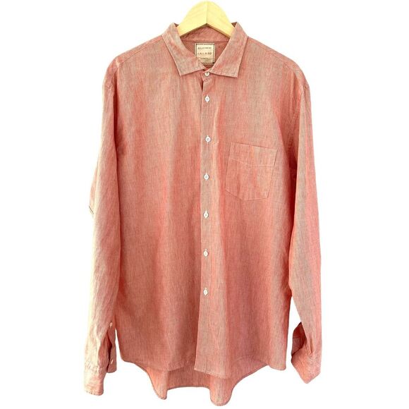 Billy Reid Button Up Linen Blend Pink Striped Long Sleeve Shirt Top Size XXL - Picture 1 of 7